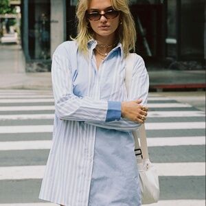 Princess Polly Rouni Shirt Dress Light Blue/White Stripped